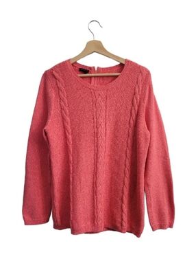 TALBOTS Cable Knit Sweater Size L Crewneck Pink Cozy Cotton Blend